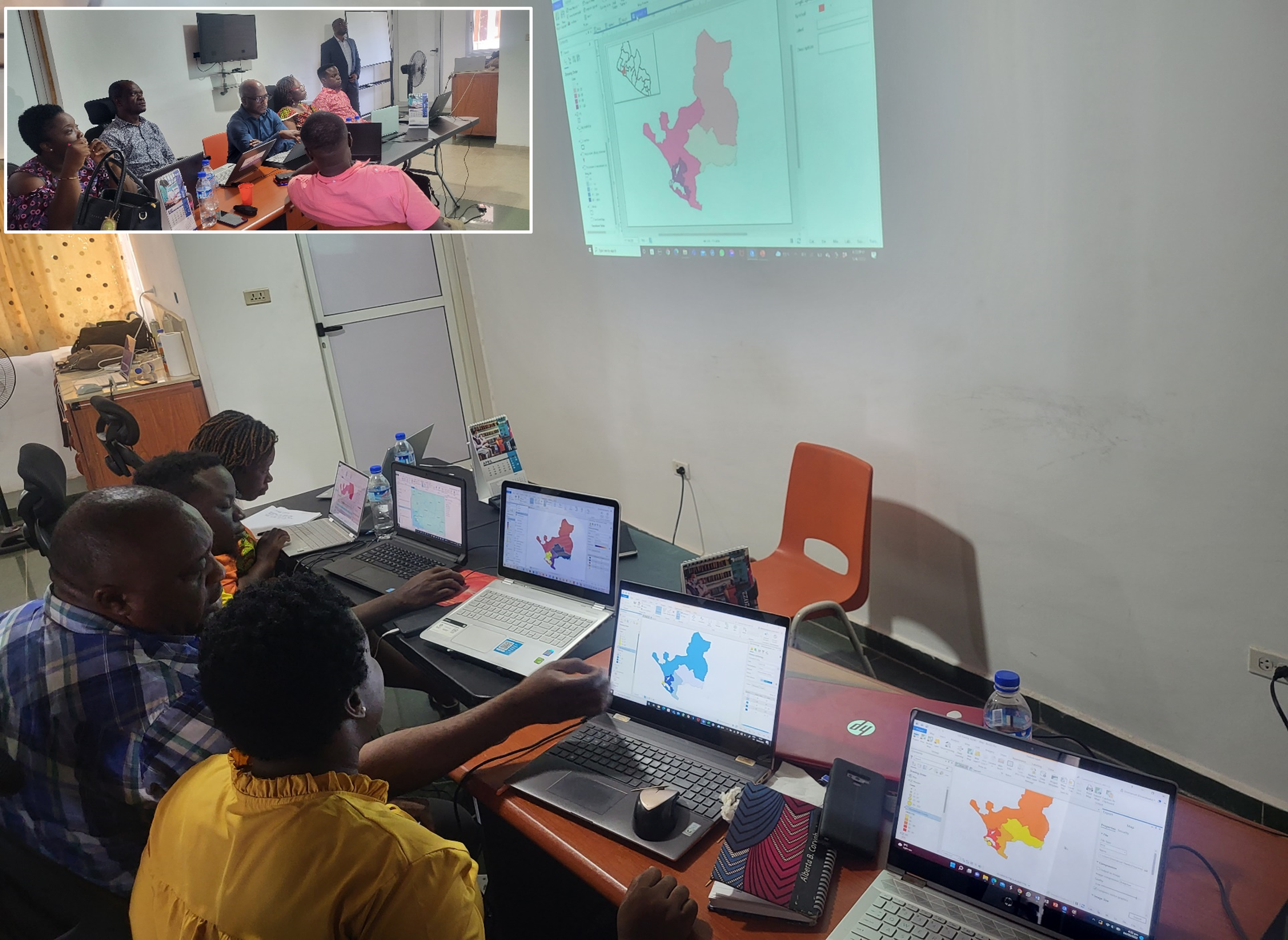 Participants working independently during GIS capacity building training at Sinkor, May 2022